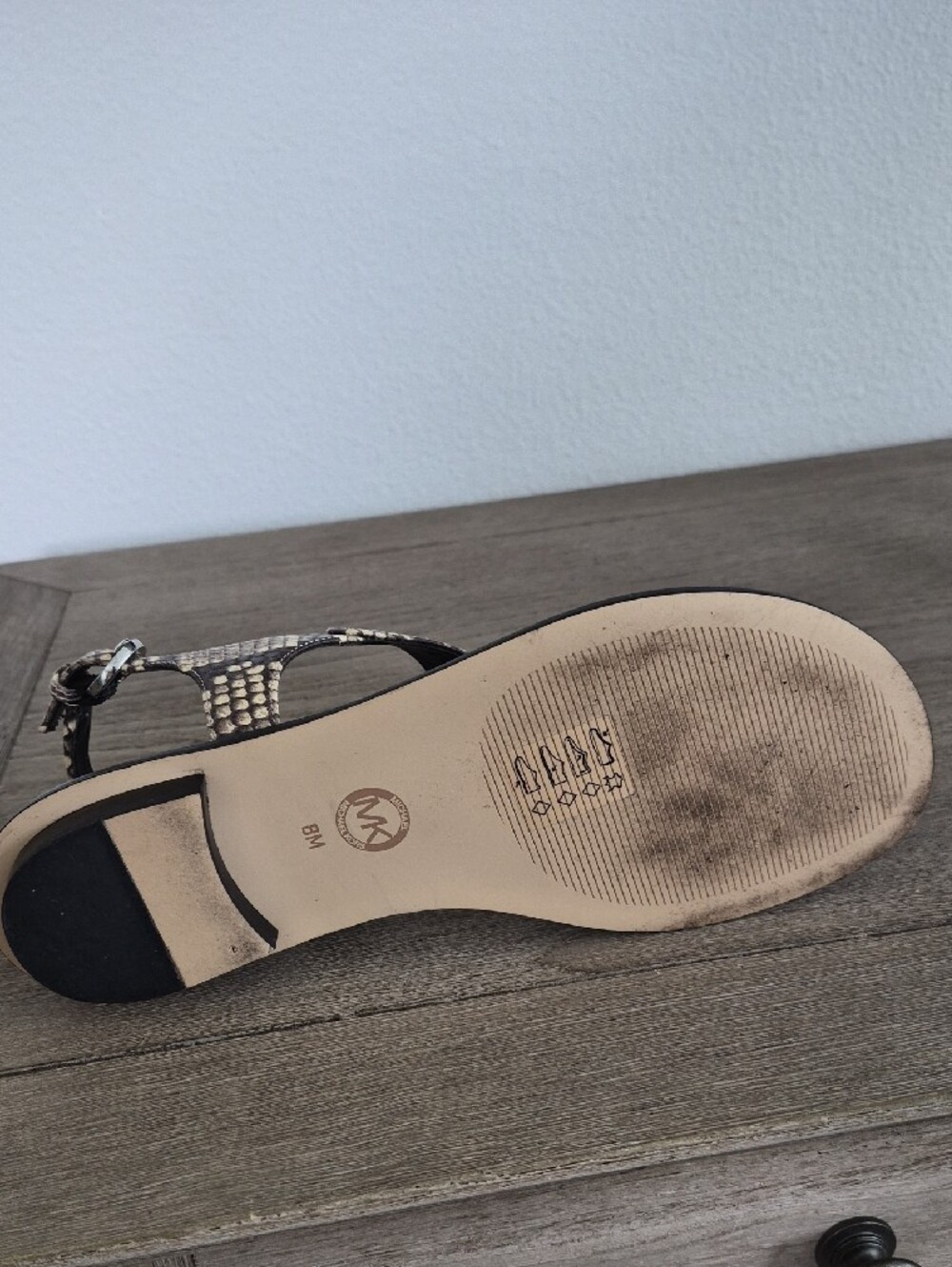Michael Kors Snake-Print T-Strap Sandals in Black and Brown - Picture 6 of 8